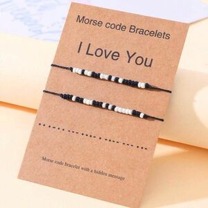 Morse Code 'I Love You' Bracelet Set - Black and White